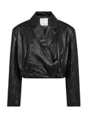 Zwarte crop faux leather blazer gittcc
