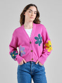 Roze cardigan met geborduurde bloemen kanan