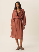 Gestreepte blouse jurk sand