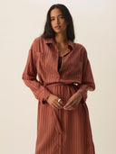 Gestreepte blouse jurk sand