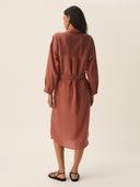 Gestreepte blouse jurk sand