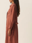 Gestreepte blouse jurk sand