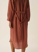 Gestreepte blouse jurk sand