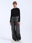 Donkergrijze wide-leg jeans donna