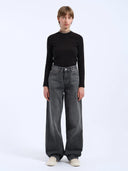 Donkergrijze wide-leg jeans donna