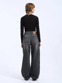 Donkergrijze wide-leg jeans donna