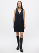 Donkerblauwe wood pocket dress