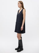 Donkerblauwe wood pocket dress