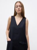 Donkerblauwe wood pocket dress