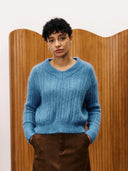 Blauw gebreide knit myosotis