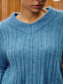 Blauw gebreide knit myosotis