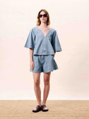 Blauwe denim blouse citrine