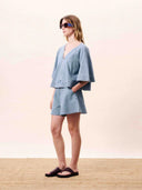 Blauwe denim blouse citrine