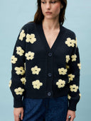 Donkerblauw gebreid vest bergenia