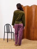 Donkergroene longsleeve met knoopdetail orchis