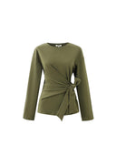 Donkergroene longsleeve met knoopdetail orchis