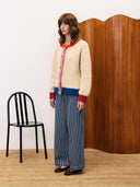 Lichtbeige cardigan cyclamen