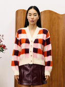 Multi geruite cardigan viola