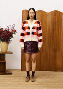Multi geruite cardigan viola