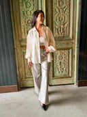 Zilveren metallic broek cristalle