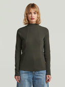 Donkergroene a line slim rib mock longsleeve