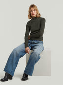 Donkergroene a line slim rib mock longsleeve