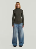 Donkergroene a line slim rib mock longsleeve