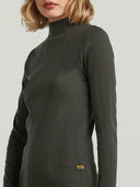 Donkergroene a line slim rib mock longsleeve