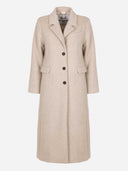 Beige lange wollen manteljas