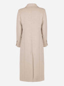 Beige lange wollen manteljas
