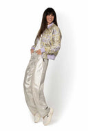 Lila bomber jacket met print