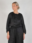 Linnen blouse met ballonmouwen