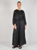 Linnen blouse met ballonmouwen