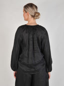 Linnen blouse met ballonmouwen