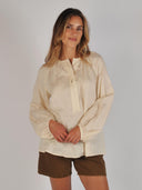 Linnen blouse met ballonmouwen