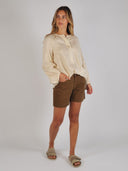 Linnen blouse met ballonmouwen
