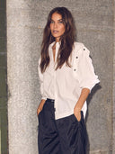 Witte top met afneembare mouwen button sleeve blouse