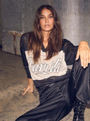Zwarte mesh top drift logo blouse