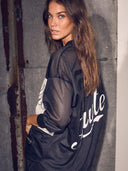 Zwarte mesh top drift logo blouse