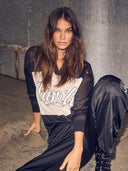 Zwarte mesh top drift logo blouse