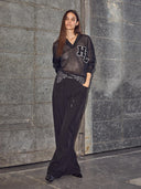 Donkerblauw mesh shirt haute drift blouse