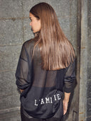 Donkerblauw mesh shirt haute drift blouse