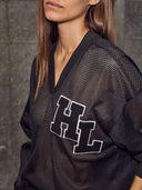 Donkerblauw mesh shirt haute drift blouse