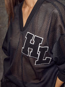 Donkerblauw mesh shirt haute drift blouse