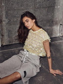 Crop top met pailletten limone