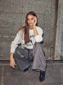 Grijze sweater met opdruk college curve sweat