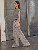Grijze jeans side panel button