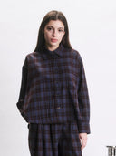 Bordeaux met navy geruite blouse romain