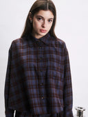 Bordeaux met navy geruite blouse romain