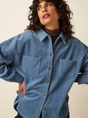 Blauwe corduroy blouse fee